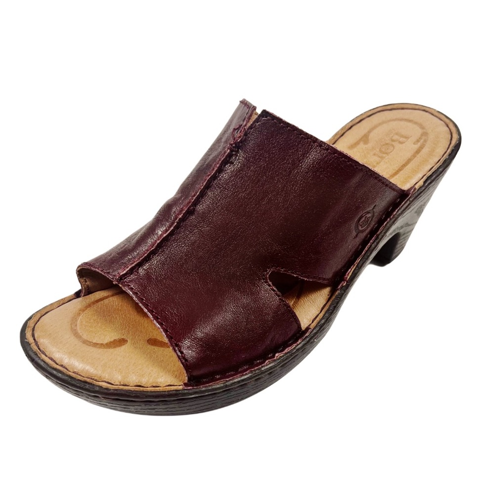 Born Women's Burgundy Leather Slide Sandals Sz 7